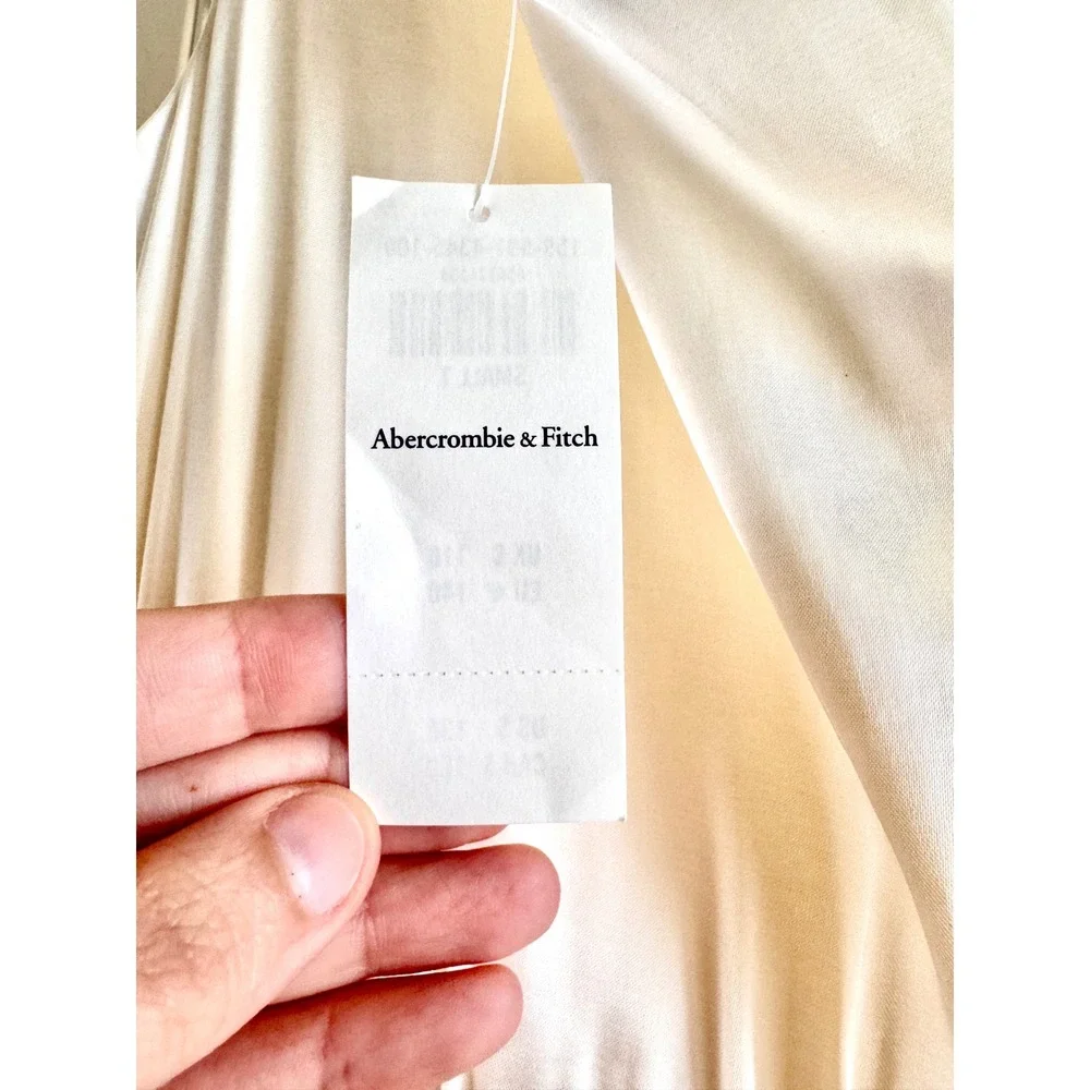 Abercrombie & Fitch One Shoulder Satin Maxi Dress Cream Small Tall ST New